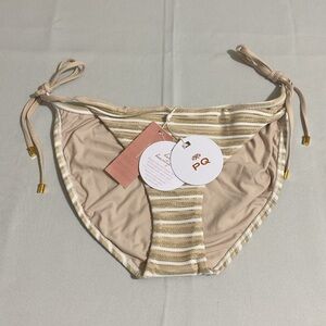 PILYQ Women's Nee Tie Full Bikini Bottom w Gold Metallic Glitters Size L